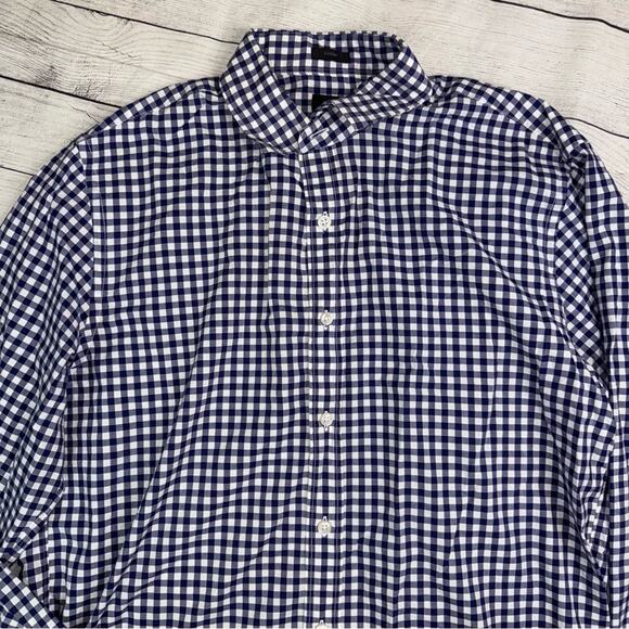 J. Crew Men's 120's 2-Ply Crosby Buttoned Shirt Navy White Gingham Check Large - Picture 2 of 6